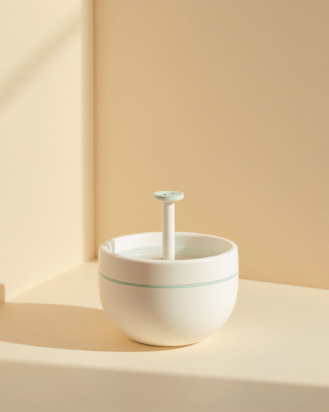 PureFlow Automatic Cat Water Fountain - white pet fountain with mint accent on cream background